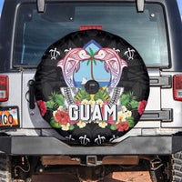 Guam Chamorro Spare Tire Cover Tribal Latte Stone With Dolphins Black LT05 Black - Polynesian Pride