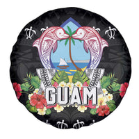 Guam Chamorro Spare Tire Cover Tribal Latte Stone With Dolphins Black LT05 - Polynesian Pride