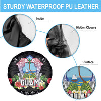 Guam Chamorro Spare Tire Cover Tribal Latte Stone With Dolphins Black LT05 - Polynesian Pride
