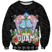 Guam Chamorro Sweatshirt Tribal Latte Stone With Dolphins Black LT05 Unisex Black - Polynesian Pride