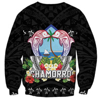 Guam Chamorro Sweatshirt Tribal Latte Stone With Dolphins Black LT05 - Polynesian Pride