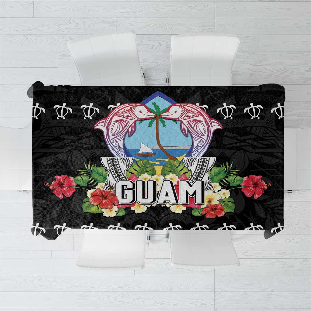 Guam Chamorro Tablecloth Tribal Latte Stone With Dolphins Black LT05 Black - Polynesian Pride