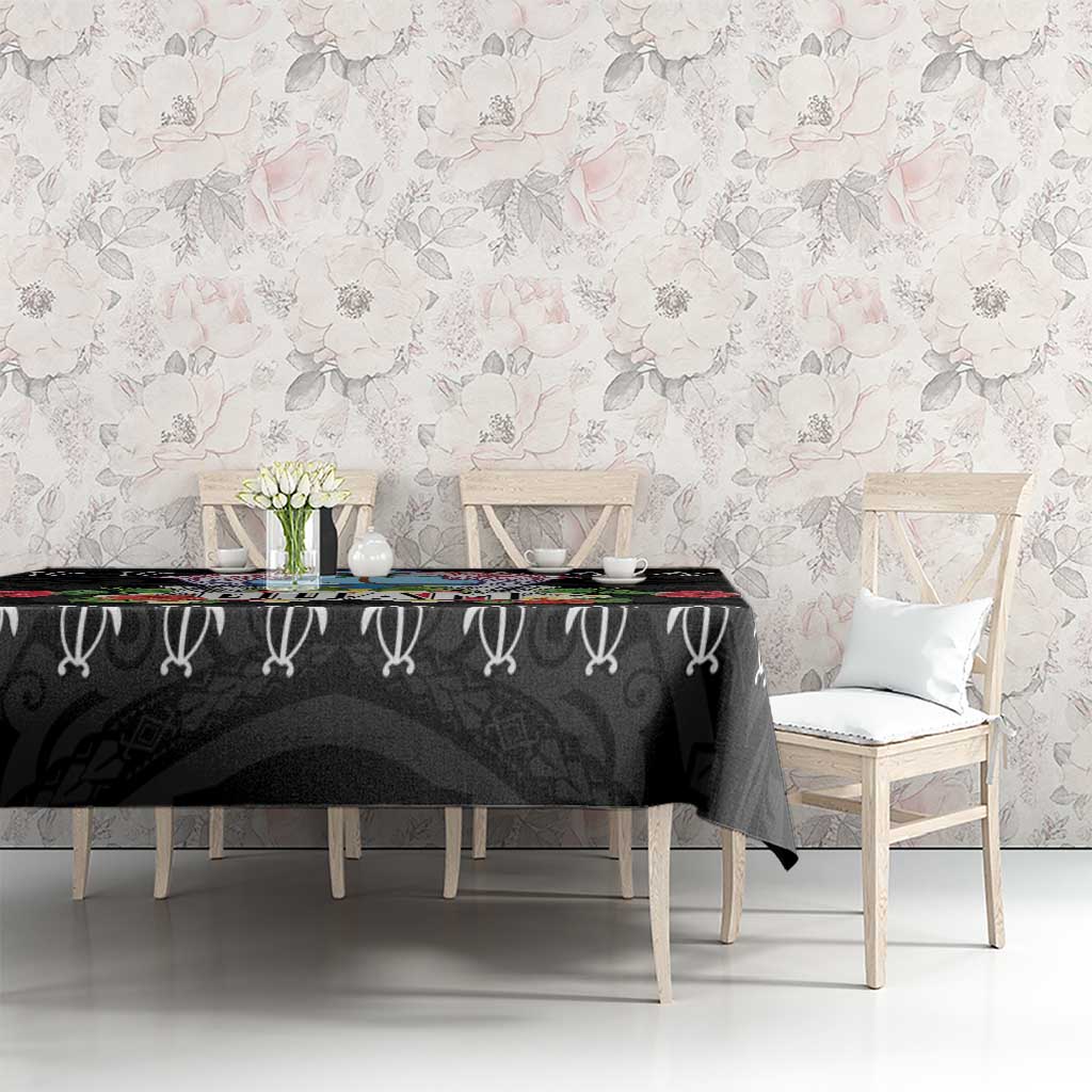 Guam Chamorro Tablecloth Tribal Latte Stone With Dolphins Black LT05 - Polynesian Pride