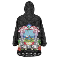 Guam Chamorro Wearable Blanket Hoodie Tribal Latte Stone With Dolphins Black LT05 - Polynesian Pride
