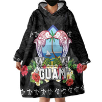 Guam Chamorro Wearable Blanket Hoodie Tribal Latte Stone With Dolphins Black LT05 - Polynesian Pride