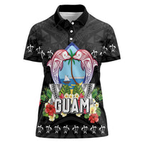 Guam Chamorro Women Polo Shirt Tribal Latte Stone With Dolphins Black LT05 Female Black - Polynesian Pride