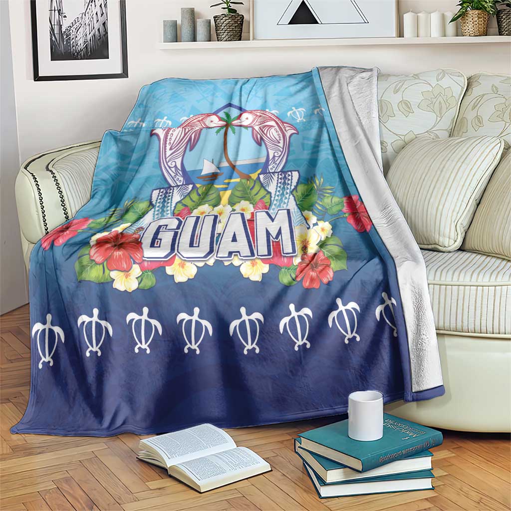 Guam Chamorro Blanket Tribal Latte Stone With Dolphins Blue LT05 Blue - Polynesian Pride