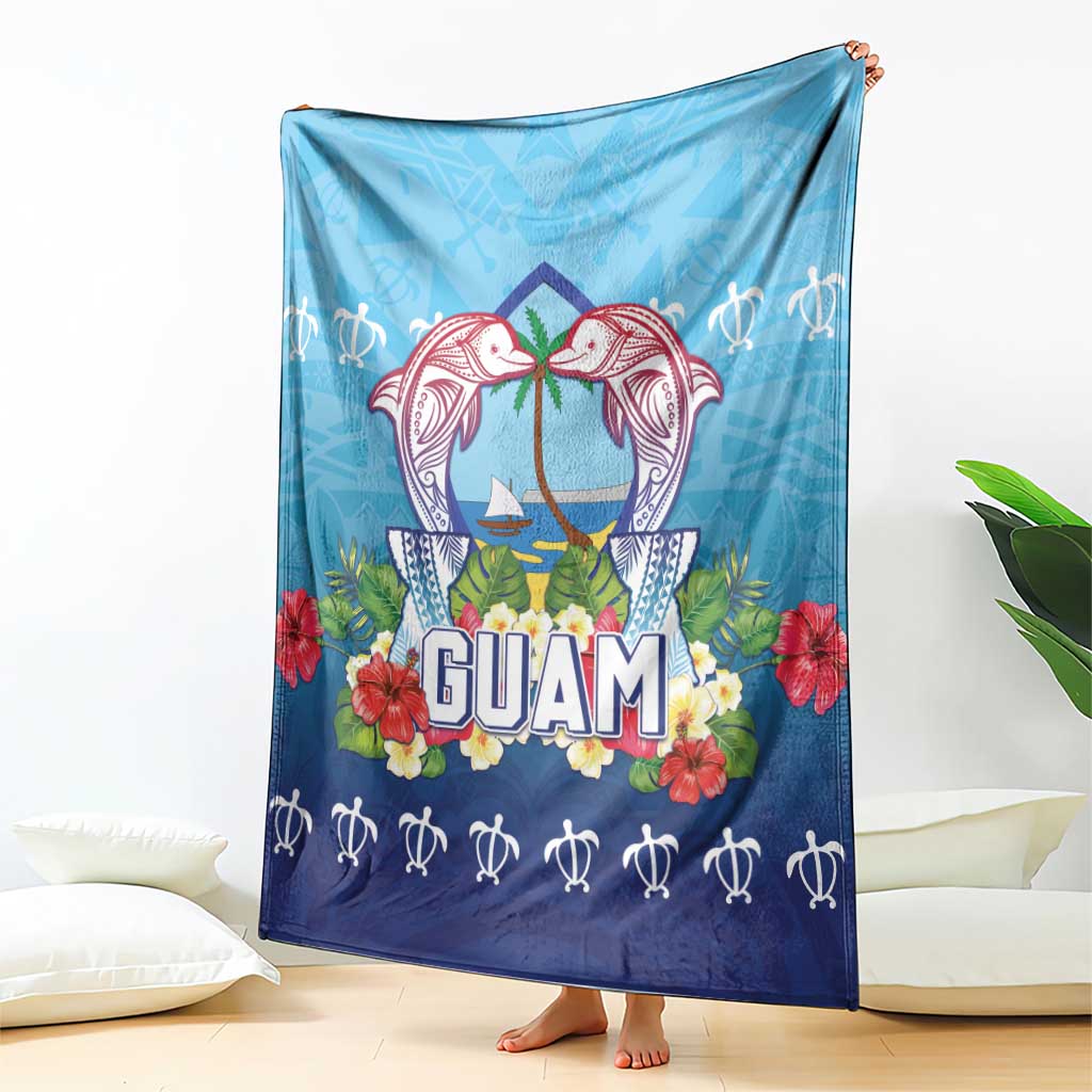 Guam Chamorro Blanket Tribal Latte Stone With Dolphins Blue LT05 - Polynesian Pride