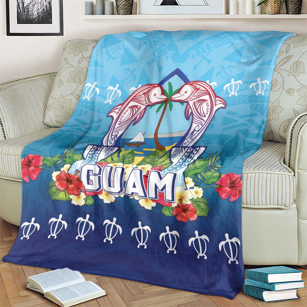 Guam Chamorro Blanket Tribal Latte Stone With Dolphins Blue LT05 - Polynesian Pride
