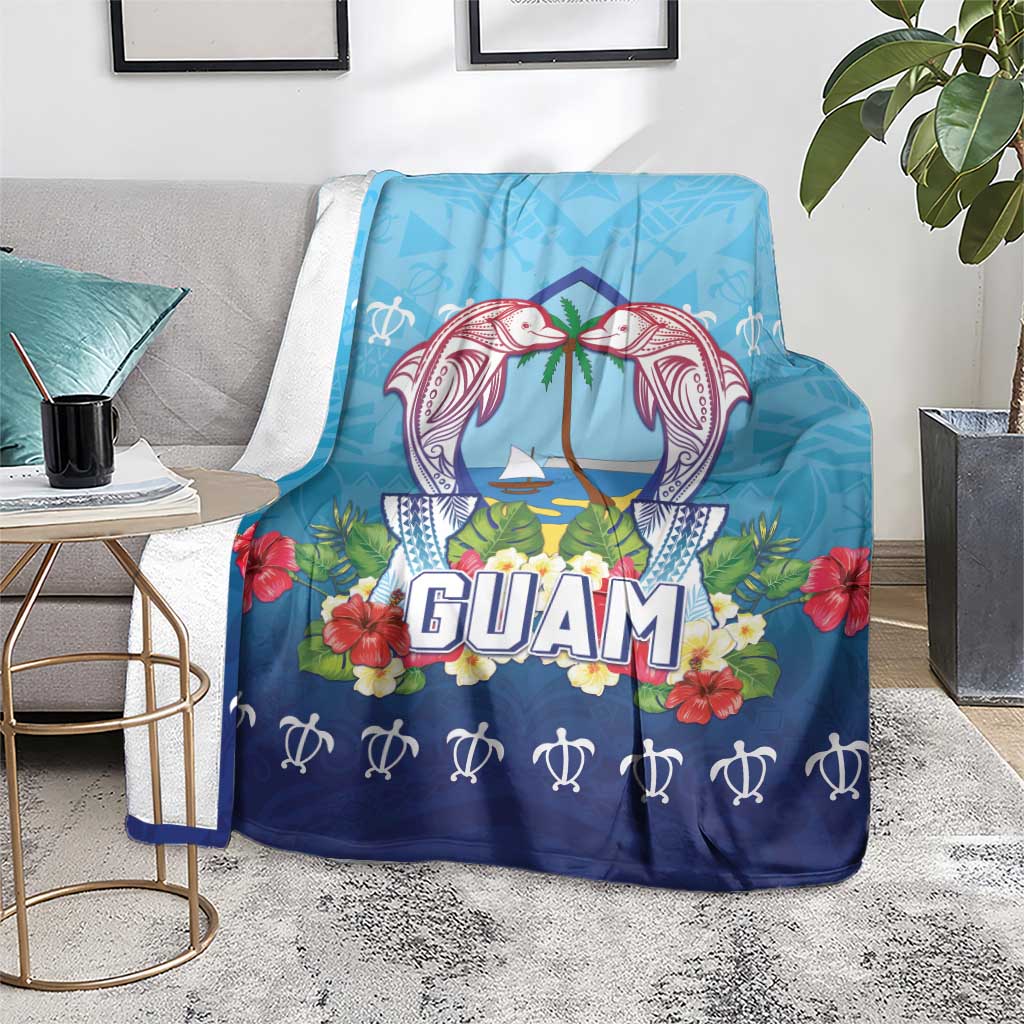 Guam Chamorro Blanket Tribal Latte Stone With Dolphins Blue LT05 - Polynesian Pride