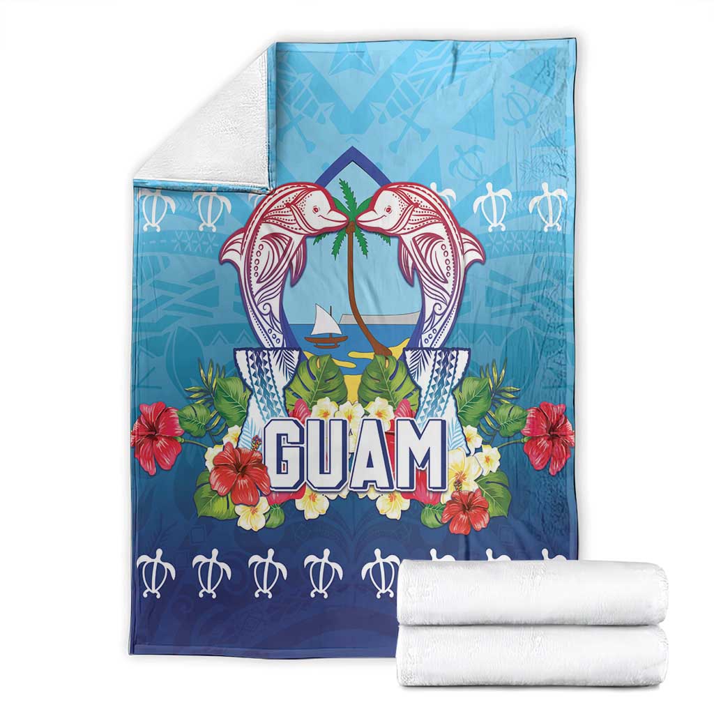 Guam Chamorro Blanket Tribal Latte Stone With Dolphins Blue LT05 - Polynesian Pride