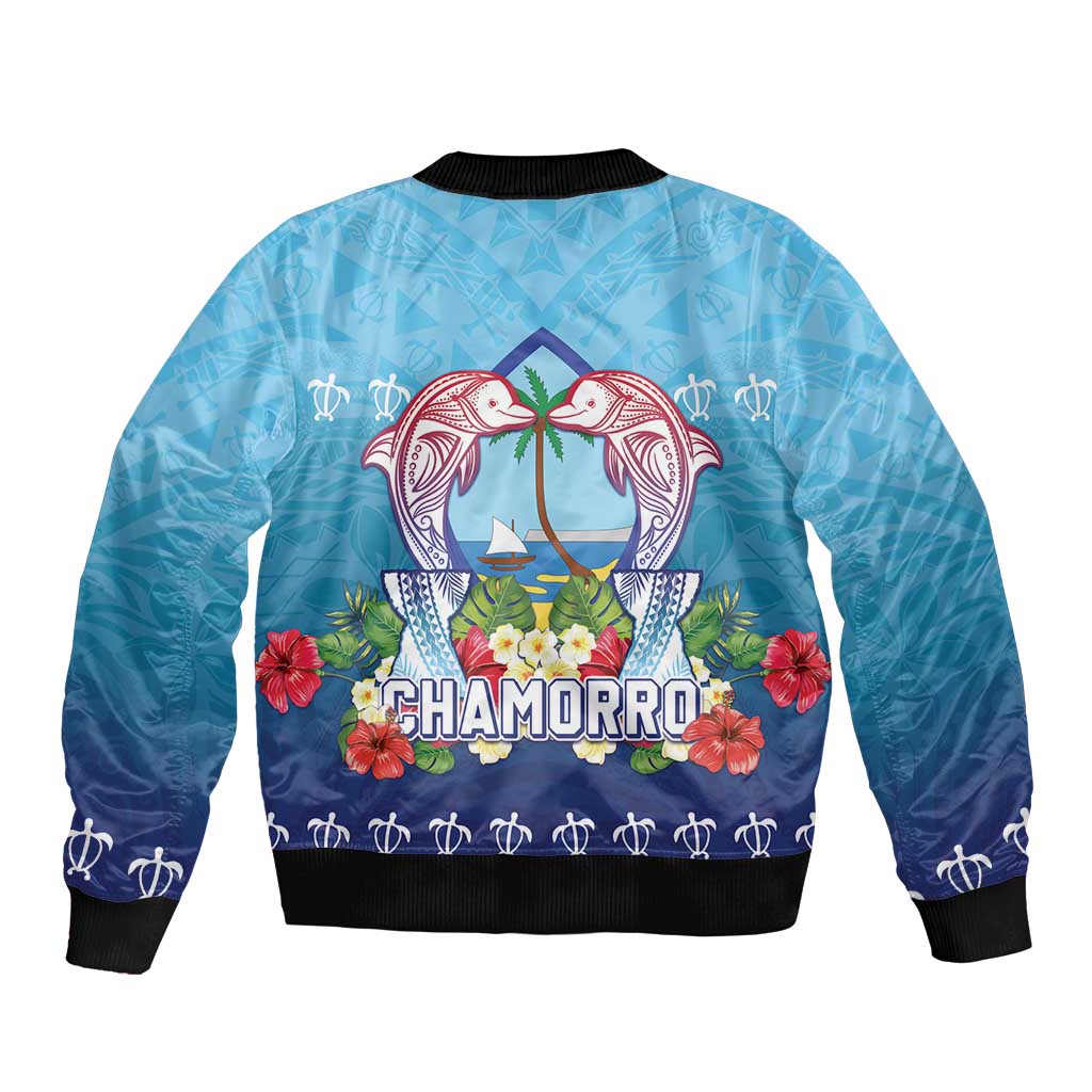 Guam Chamorro Bomber Jacket Tribal Latte Stone With Dolphins Blue LT05 - Polynesian Pride