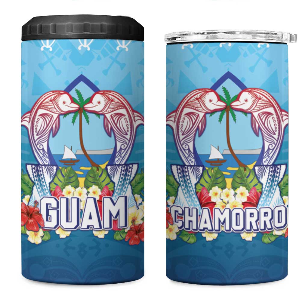 Guam Chamorro 4 in 1 Can Cooler Tumbler Tribal Latte Stone With Dolphins Blue LT05 One Size: 16 oz Blue - Polynesian Pride