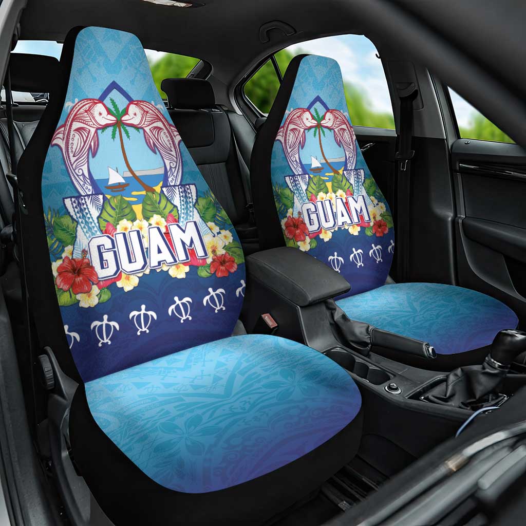 Guam Chamorro Car Seat Cover Tribal Latte Stone With Dolphins Blue LT05 One Size Blue - Polynesian Pride