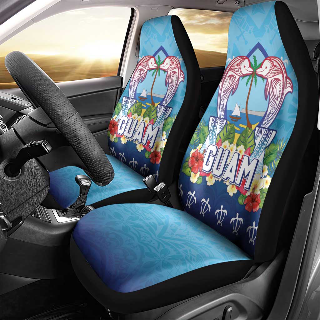 Guam Chamorro Car Seat Cover Tribal Latte Stone With Dolphins Blue LT05 - Polynesian Pride