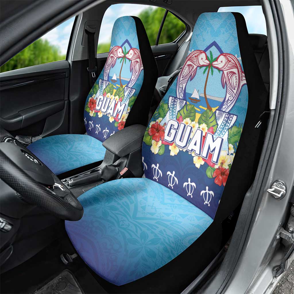 Guam Chamorro Car Seat Cover Tribal Latte Stone With Dolphins Blue LT05 - Polynesian Pride