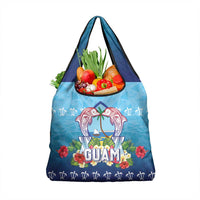 Guam Chamorro Grocery Bag Tribal Latte Stone With Dolphins Blue LT05 1-pack One Size Blue - Polynesian Pride