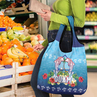 Guam Chamorro Grocery Bag Tribal Latte Stone With Dolphins Blue LT05 - Polynesian Pride