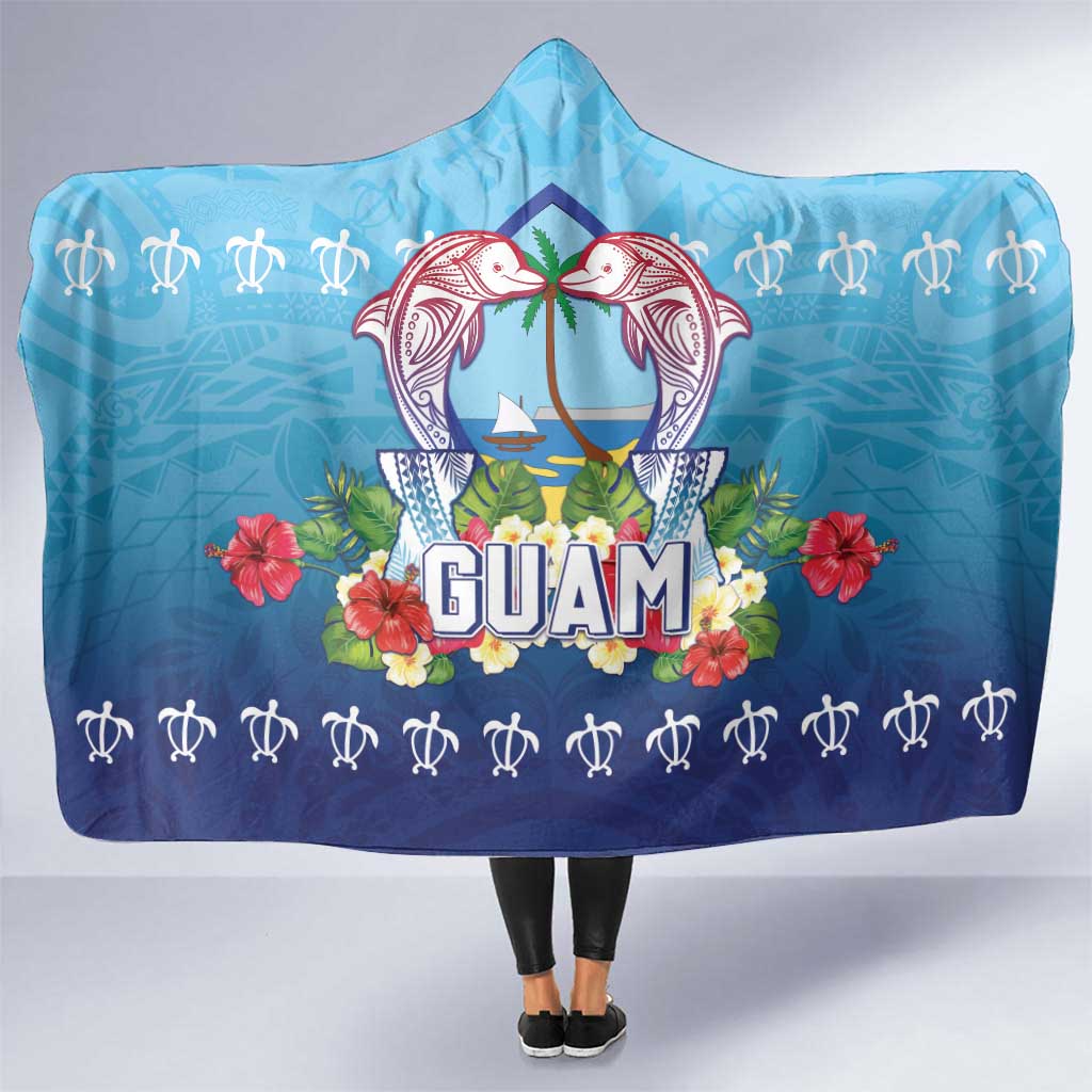 Guam Chamorro Hooded Blanket Tribal Latte Stone With Dolphins Blue LT05 One Size Blue - Polynesian Pride