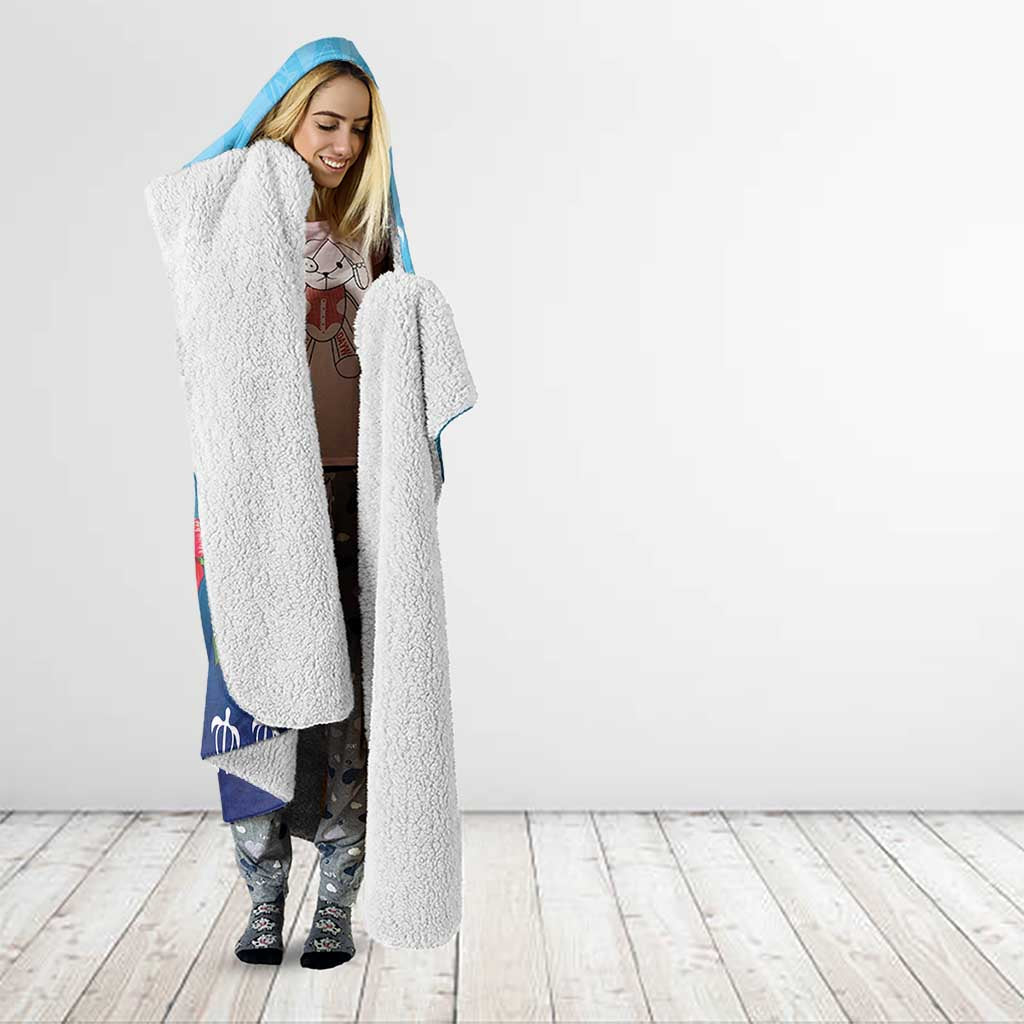 Guam Chamorro Hooded Blanket Tribal Latte Stone With Dolphins Blue LT05 - Polynesian Pride
