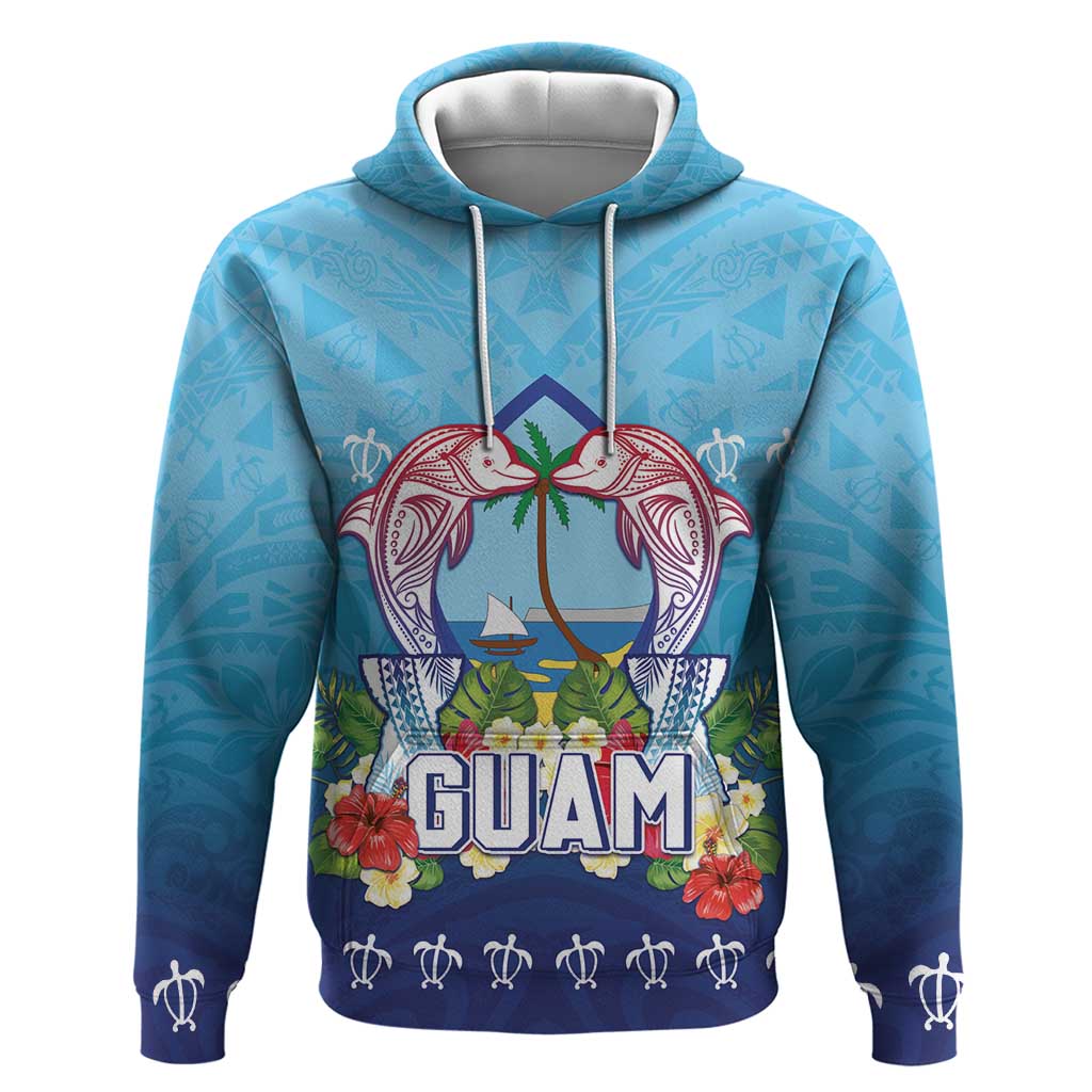 Guam Chamorro Hoodie Tribal Latte Stone With Dolphins Blue LT05 Pullover Hoodie Blue - Polynesian Pride