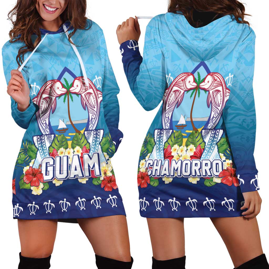 Guam Chamorro Hoodie Dress Tribal Latte Stone With Dolphins Blue LT05 - Polynesian Pride