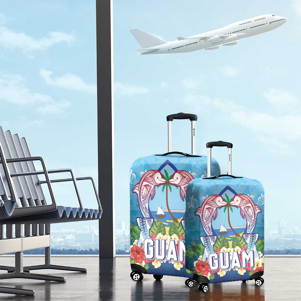 Guam Chamorro Luggage Cover Tribal Latte Stone With Dolphins Blue LT05 - Polynesian Pride