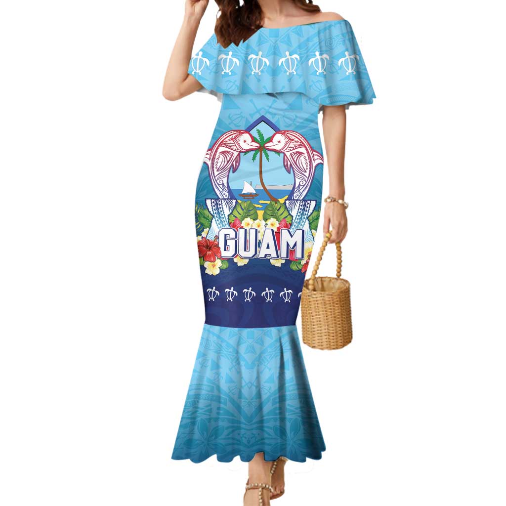 Guam Chamorro Mermaid Dress Tribal Latte Stone With Dolphins Blue LT05 Women Blue - Polynesian Pride