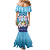 Guam Chamorro Mermaid Dress Tribal Latte Stone With Dolphins Blue LT05 - Polynesian Pride