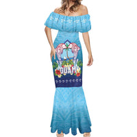 Guam Chamorro Mermaid Dress Tribal Latte Stone With Dolphins Blue LT05 - Polynesian Pride