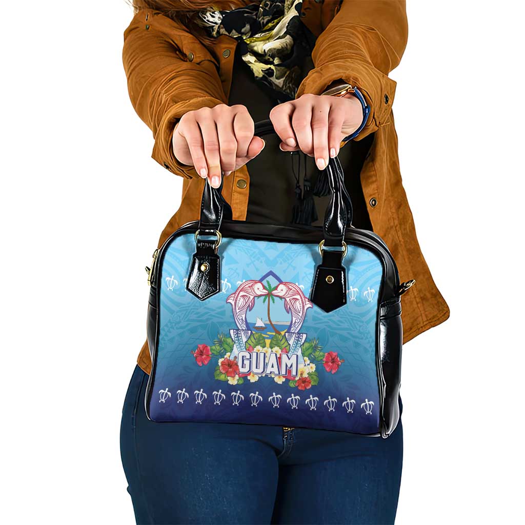 Guam Chamorro Shoulder Handbag Tribal Latte Stone With Dolphins Blue LT05 One Size Blue - Polynesian Pride