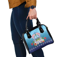 Guam Chamorro Shoulder Handbag Tribal Latte Stone With Dolphins Blue LT05 - Polynesian Pride