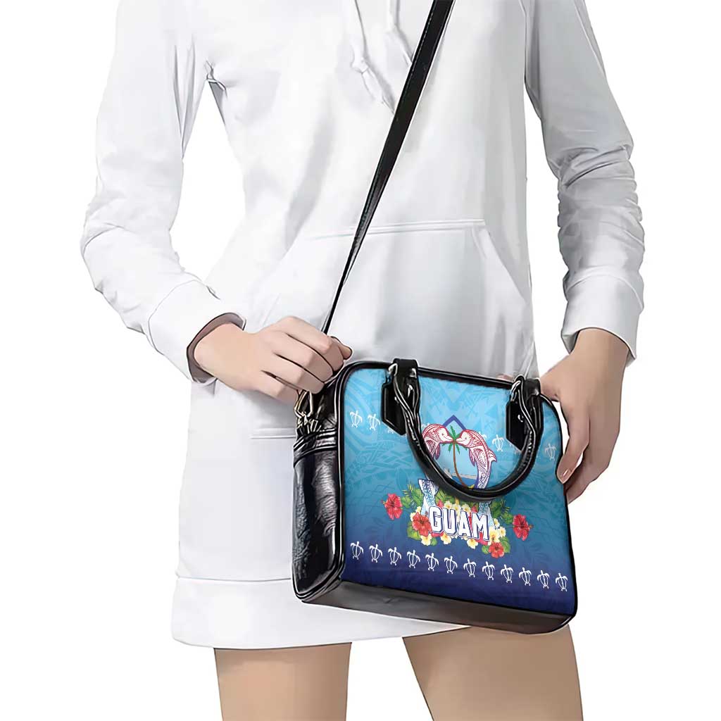 Guam Chamorro Shoulder Handbag Tribal Latte Stone With Dolphins Blue LT05 - Polynesian Pride