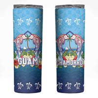 Guam Chamorro Skinny Tumbler Tribal Latte Stone With Dolphins Blue LT05 Blue - Polynesian Pride