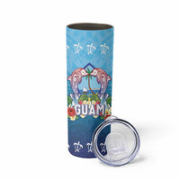 Guam Chamorro Skinny Tumbler Tribal Latte Stone With Dolphins Blue LT05 - Polynesian Pride