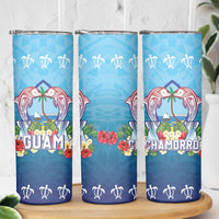 Guam Chamorro Skinny Tumbler Tribal Latte Stone With Dolphins Blue LT05 - Polynesian Pride