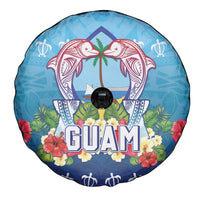 Guam Chamorro Spare Tire Cover Tribal Latte Stone With Dolphins Blue LT05 - Polynesian Pride