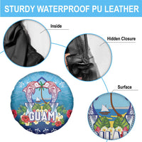 Guam Chamorro Spare Tire Cover Tribal Latte Stone With Dolphins Blue LT05 - Polynesian Pride