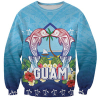 Guam Chamorro Sweatshirt Tribal Latte Stone With Dolphins Blue LT05 Unisex Blue - Polynesian Pride