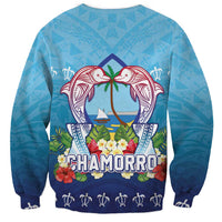 Guam Chamorro Sweatshirt Tribal Latte Stone With Dolphins Blue LT05 - Polynesian Pride