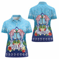 Guam Chamorro Women Polo Shirt Tribal Latte Stone With Dolphins Blue LT05 - Polynesian Pride