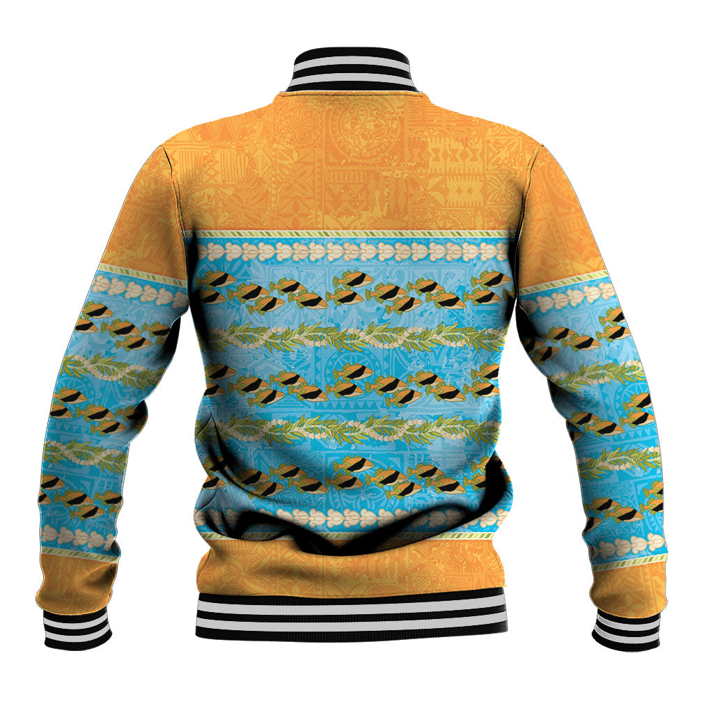 Hawaii Humuhumu Fish Maile Pikake Lei Baseball Jacket Tribal Tapa Orange Version LT05 - Polynesian Pride