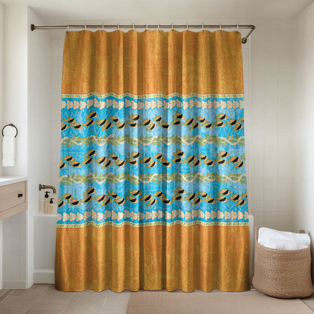 Hawaii Humuhumu Fish Maile Pikake Lei Bathroom Set Tribal Tapa Orange Version LT05 Shower Curtain Only Orange - Polynesian Pride