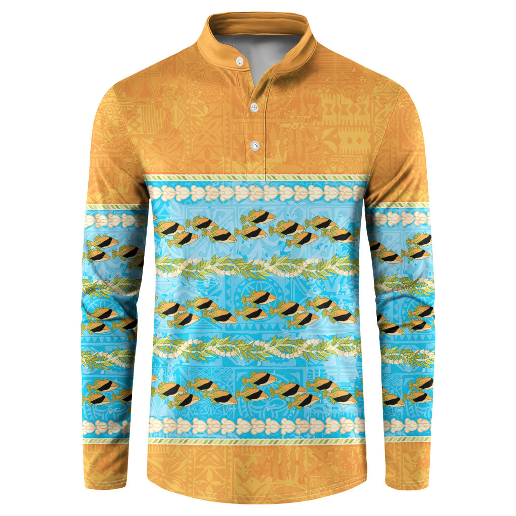 Hawaii Humuhumu Fish Maile Pikake Lei Button Sweatshirt Tribal Tapa Orange Version LT05 Orange - Polynesian Pride