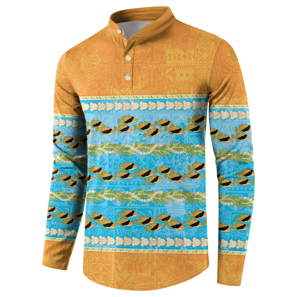 Hawaii Humuhumu Fish Maile Pikake Lei Button Sweatshirt Tribal Tapa Orange Version LT05 - Polynesian Pride