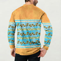 Hawaii Humuhumu Fish Maile Pikake Lei Button Sweatshirt Tribal Tapa Orange Version LT05 - Polynesian Pride