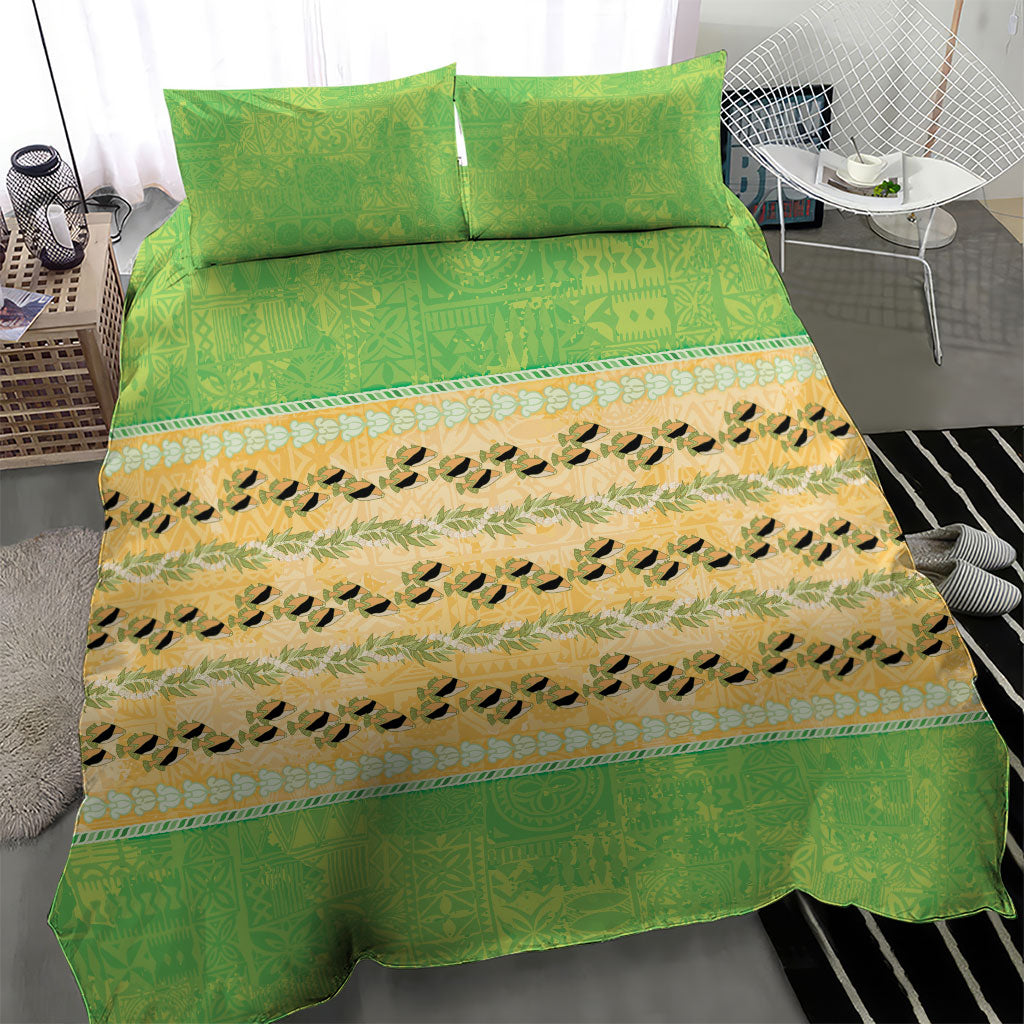 Hawaii Humuhumu Fish Maile Pikake Lei Bedding Set Tribal Tapa Green Version LT05 - Polynesian Pride