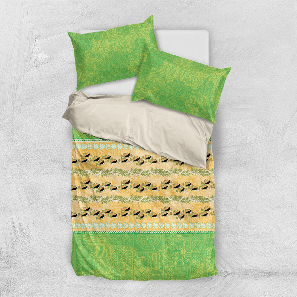 Hawaii Humuhumu Fish Maile Pikake Lei Bedding Set Tribal Tapa Green Version LT05 US Twin 172cm x 218cm Green - Polynesian Pride