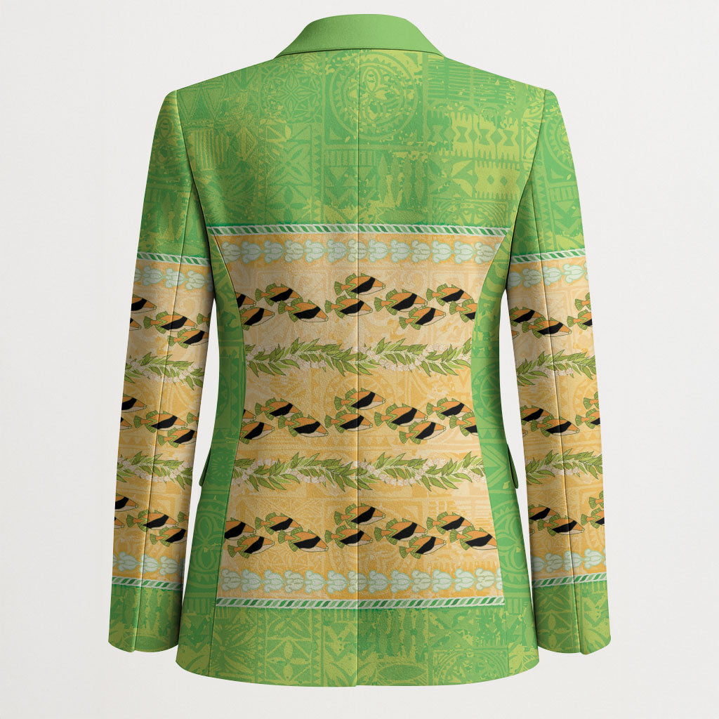 Hawaii Humuhumu Fish Maile Pikake Lei Blazer Tribal Tapa Green Version LT05 - Polynesian Pride