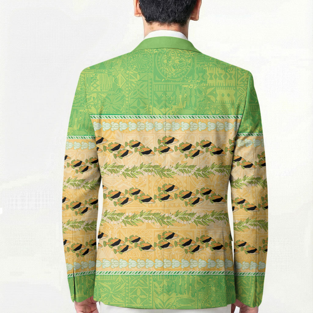 Hawaii Humuhumu Fish Maile Pikake Lei Blazer Tribal Tapa Green Version LT05 - Polynesian Pride